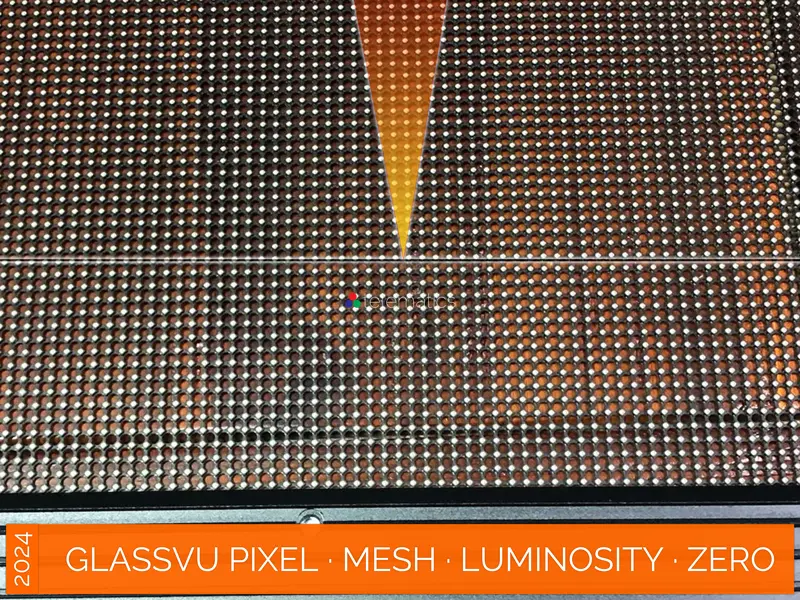 GlassVu · Pixel Mesh · direct view transparent LED display panel · 90% transparency · full pixel range · organosilicon polymer adhesive installation to glass · luminosity zero angle viewing · novastar taurus · viplex · vnnox · review · price · cost · priced from $519 per panel