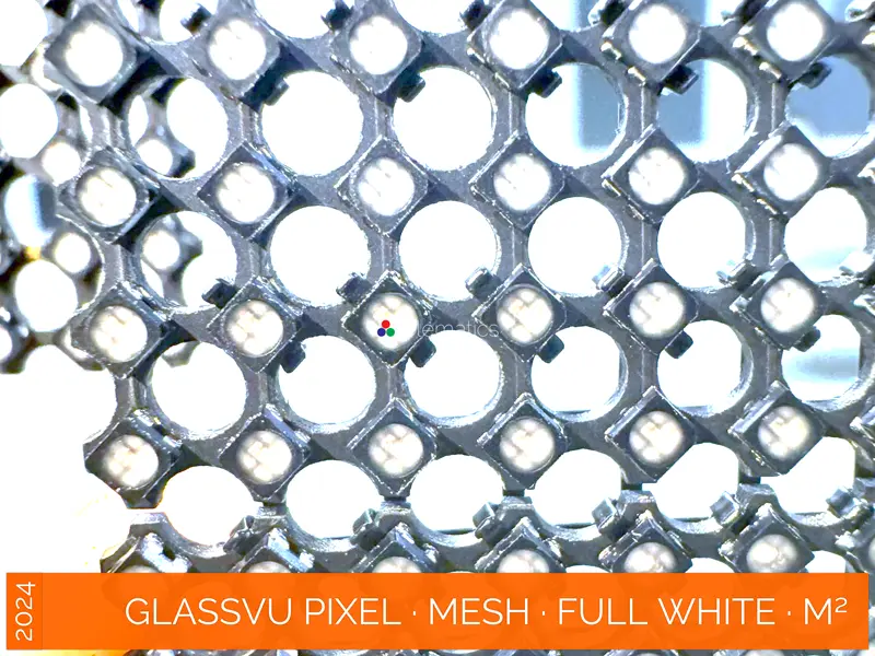 GlassVu · Pixel Mesh · direct view transparent LED display panel · 90% transparency · full pixel range · organosilicon polymer adhesive installation to glass · full white power draw per square meter · novastar taurus · viplex · vnnox · review · price · cost · priced from $519 per panel